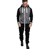 Combinaison GrenouillèRes Hommes Sexy Long Capuche IntéRieur Pyjama Patchwork Jumpsuit Ensembles Imprimer Ample Pantalon De Sports (3XL, Noir)