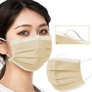 Loxxo 3 Ply Disposable Face Masks Comfortable Nose Clip (Beige) (Pack of 100, Beige)