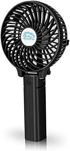 Mini Handheld Personal Fan,Foldable Desk Table Cooler with 2000mAh USB Rechargeable Battery Electric Fan for Travel Household and Office (3 Speed with Light, Strong Wind Black)