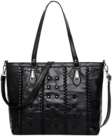 NUCLERL Ladies Large Faux Leather Quality Handbag Ladies Fashion Tote Bag with Braid Black Shoulder Bag Cross Body Bag(Vertical Braid)