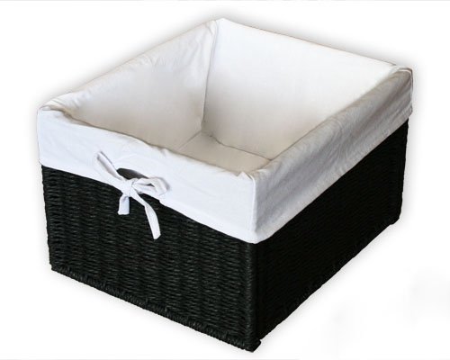 KMH®, Praktische Korb-Box im Rattan-Look (schwarz mit weissem Innenfutter) (#204047)