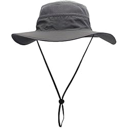 Sombrero con cordón de barbilla, para usar al aire libre, para pesca, versátil, protector solar, con corona redonda y ala levantada, para playa, mujer hombre, color gris, tamaño talla única