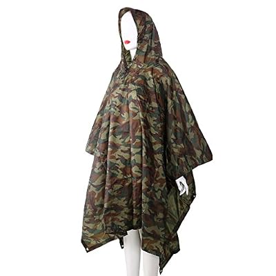 Suweqi 3 in1 Outdoor Sac à Dos de Camping et Imperméable, Couverture & Tente Auvent Poncho Coat Camouflage, Armee-Grün Camo