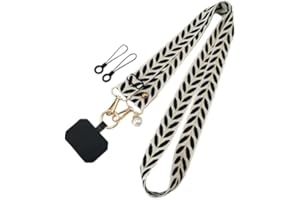 GEHANICO Long Bandoulière Réglable Pour Téléphone Portable Sangle Large En Tissu Pour Femme Tour De Cou Corde Perlée à Suspendre Cordon Telephone Portable Tour De Cou Telephone Universelle (Noir)