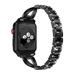 KZKR Schmuckband für Apple Watch Serie 3 & 2 & 1 38mm / 42mm Alle Edition, Frauen Einstellbare Mode Edelstahl Kristall Diamant Ersatz Armband Zubehör Bands (42MM-Schwarz)