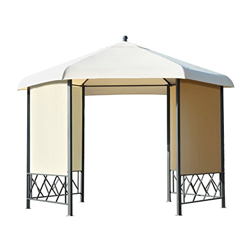 Outsunny® Pavillon Gartenpavillon Gartenzelt Partyzelt Festzelt Zelt 6-eckig, Metall+Polyester, Beige, 350x350x275cm