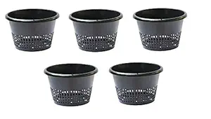Orchid Flower Pot/Hydroponic Plastic Pot 8-Inch, Black (Set of 5 Pcs) TT Traders