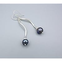 Graue Perlen Ohrringe - lange Perlen Ohrringe - 925 Silber - Süßwasserperlen Ohrringe