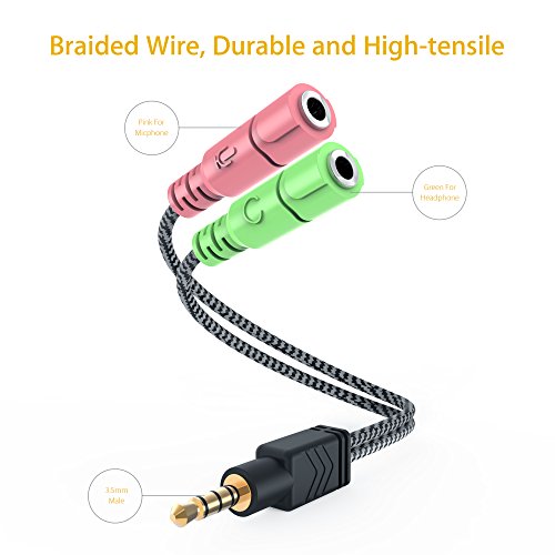 MillSO 3 5mm Audio Jack Y Cable - Adaptador para auriculares  3 5mm Jack est  reo a 2x 3 5mm Jack  para auriculares para juegos  Xbox One  PS4  Smartphones y Laptop - 20CM