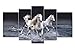Produktbild Schwarz und Weiß, 5 Panel Art Wand Bild Pferde Mystic Running über Sea Prints auf Leinwand Das Tier Bilder Öl für Home Moderne Dekoration Print Decor