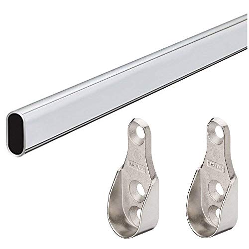 Gedotec Métal Portemanteaux Armoire Schrankstange 1500 mm | Rail Acier Chromé | Tuyau de Meubles 30 X 15 | Barre avec 2 Pièce Support Tube Penderie | 1 Set - Cintre Ovale pour Montage Mural