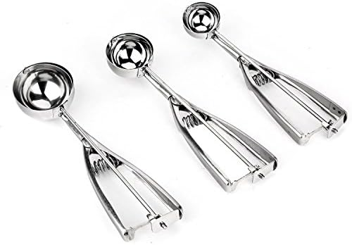 Ice Cream Scoop - 3 Piece Stainless Steel with Trigger Cookie - Melon Scoop Spoon Set Small - Medium - Large
