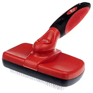 PET PULL Self Cleaning Slicker Brush Dog Brush Gently Removes Loose Pet Hair, Mats and Tangles in Cat and Dog Hair ? Easy to Use and Easy to Clean Pet Brush Deshedding Grooming Tool Pet Hair Remover