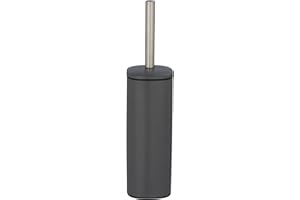 ‎WENKO WENKO Stand WC-Garnitur Mod. Alassio, geschlossener Bürstenhalter inkl. WC-Bürste, auswechselbarer Bürstenkopf Ø 8,5 cm in Schwarz, aus lackiertem Stahl, 9,3 x 39,2 x 9,3 cm, Grau matt