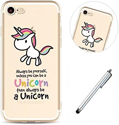 iphone 6/6S Protective Cover Lanpangzi Soft Gel TPU Silicone Case Ultra Thin Transparent Shell Shock-resistant Anti Scratch Back Cover - Rainbow Unicorn + Metal Touch Pen