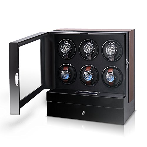 AUBLAN Wooden Automatic 6 Watch Winder Storage Box with LCD Touch Screen
