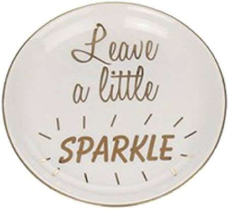 Halcyon Words Round China Trinket Dish Large White Gold Leave a Little Sparkle 66383