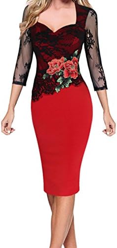Printed Embroidery Elegant Sexy Women Girl Prom Banquet Wedding Birthday Dress,Red-2XL