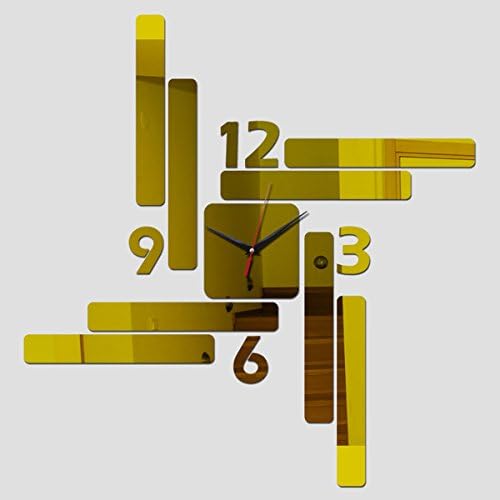 Acrylic Wall Clock Home Decor 3D Rectangle Combination Mirror DIY Wall Sticker Bell,Gold