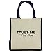 Produktbild Trust Me I Play Bass In Schwarz Print Jute Midi Einkaufstasche mit Marineblau Griffe und Rand