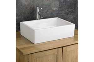 Clickbasin Large Countertop Rectangle White Basin Sink 520mm x 370mm Cagliari