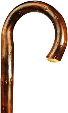 Children's Bursche Brown Stained Crook Walking Stick Hiking Pole from the Wood of the Sweet Chestnut, Clear Lacquered [including Kindergerechter Clamp without Tip – Ideal for Kids.