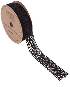 COTTON LACE RIBBON 25MM X 10M 4 COLOURS ARTS AND CRAFTS DECOR (Black)