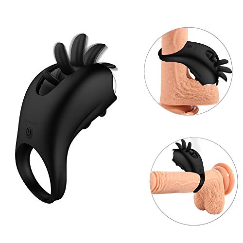Preisvergleich Produktbild Cockring Vibrierend mit Klitorisstimulator - Oralsex Zunge Lecken, Wasserdichter Wiederaufladbarer Penisring Penis Vibrator für Paare
