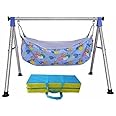 JOKSEEN Baby Cradle N Swing Ghodiyu with Indian Style Hammock Having Mosquito Net for New Born Infants Blue (JBC2024-4RN)
