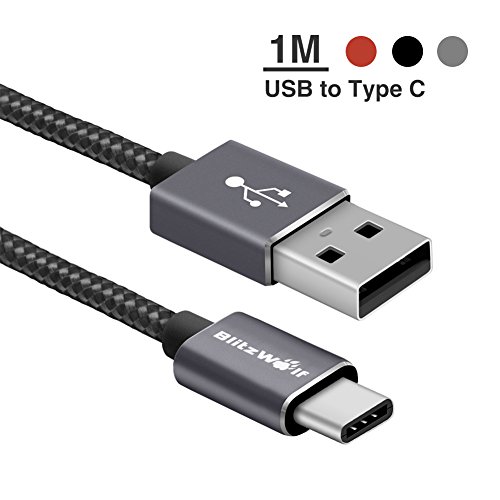 USB C Kabel, BlitzWolf 1M Typ C Ladekabel 3A Reversible USB 2.0 auf USB-C Daten- und Ladekabel mit Magic Tape Strap für Nexus 5X 6P, OnePlus 2, Nokia N1, Xiaomi 4C, Zuk Z1, Lumia 950, Lumia 950XL, Google ChromeBook Pixel , Sony (Schwarz)