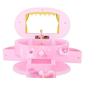 Jewelry Box, Pink/Yellow Musical Jewelry Box, Music Box, Birthday Gift for Little Girls Christmas Gift for Girls(Pink)