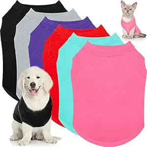 6 Pieces Pet Shirts Plain Dog T Shirt Soft Puppy T-Shirts Cotton Small Dog Clothes Cute Dog Pullover Shirt Thin Dog Clothing for Most Dogs (S, Black, Grey, Red, Pink, Sky Blue, Purple)