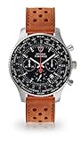 DETOMASO Firenze XXL Herren-Armbanduhr Chronograph Analog Quarz Silbernes Edelstahl-Gehäuse Schwarzes Zifferblatt (Leder - Dunkel Braun (Racing Style))