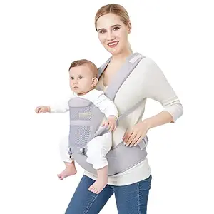 Babieztoon Baby Carrier with Detachable HipSeat, Lightweight Baby Carry Bag Adjustable Waist Length (Upto 50 inch) and Multipurpose Front & Back Facing Baby Carry Bags for 0 to 2 Years (Grey)