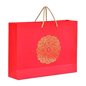 PPJ  - ROUND MOTIF (FOIL PRINTED) PAPER CARRY BAG, 16 Inch X 12 Inch X 4 Inch for DIWALI/WEDDING/FUNCTION/BIRTHDAY/RETURN GIFTS/CHRISTMAS (Pack of 10))