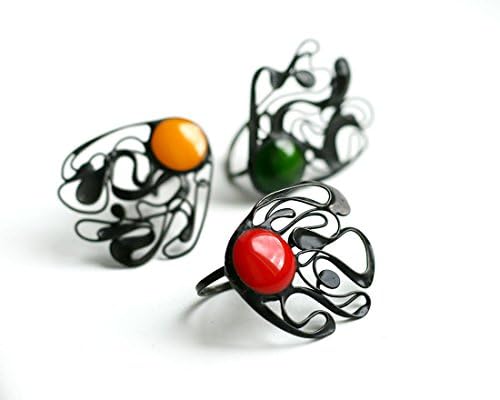 Surreal Statement Cocktail Ring, Fused Glass Metal Artisan Rings, Adjustable, Cocktail Jewelry, Bright Women's Gift, Red, Green, Orange, Artkvarta Jewelry