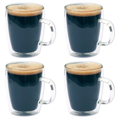 4 x Double Wall Bistro Glass Mugs - Coffee / Tea - 300ml - SALE PRICE!