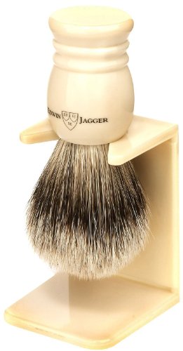Edwin Jagger Super Badger Shaving Brush with Drip Stand - Small, Imitation Ivory