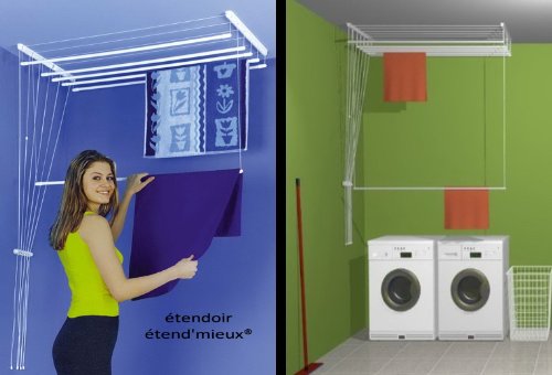 ETEND'MIEUX® séchoir à Linge Suspendu, Adaptable et Confortable 6 Barres (Largeur 54 cm) x 1m20 cm, capacité d'étendage 7m20
