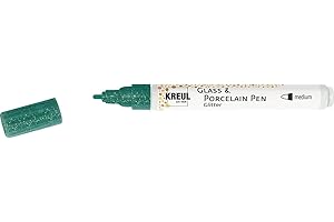 KREUL 16510 - Glass & Porcelain Pen Glitter grün, Strichstärke ca. 1 - 3 mm, halbtransparente Farbe auf Wasserbasis mit Glitzereffekt, für Glas, glasierte Keramik, Metall und Porzellan