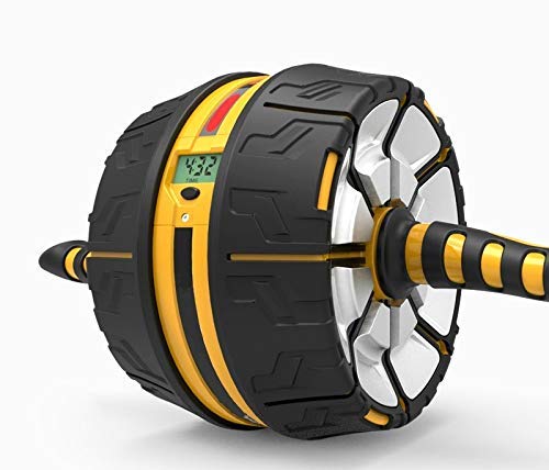 AplusT Rueda abdominal Auto-Retráctil para ejercicio abdominales - Ab Roller Wheel - con esterilla de rodilla - Rodillo con Pantalla digital que registra tiempo, repeticiones y calorías quemadas