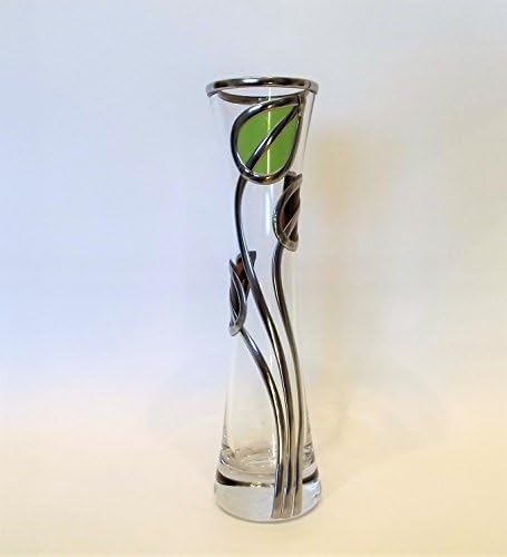 Hand Decorated Flared Glass Vase Inspired by Charles Rennie Mackintosh. Art Deco Style, 20cm Tall.