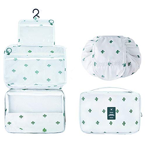Trousse de Toilette - Slopow Kit de 2 Femme Trousse Maquillage de Voyage à Suspendre Sac Cosmétique Pliable Organisateur pour Voyage Déplacement Gym Camping (Cactus)