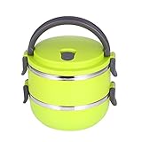 Fiambrera portátil de acero inoxidable con aislamiento térmico aislamiento interior de fugas prueba 1/2/3/4 compartimientos con contenedores de alimentos mango para alimentos (2 Layer, verde)