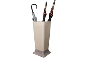 PALUPLUS Portaombrelli alto in Plastica, Misura 25x25x55 cm, cesta con Base Stabile color Tortora e vaschetta Racogli Goccia, per interno ed esterno, Made in Italy -2014F (Travertino)