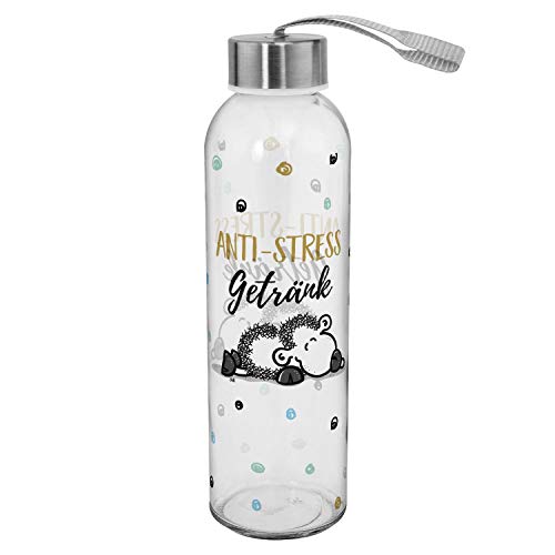 Die Geschenkewelt Sheepworld 46522 Antistress - Botella de cristal (50 cl, con cierre y correa)