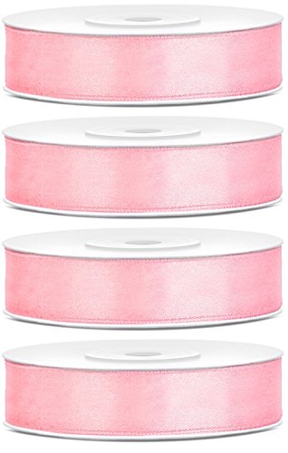 SiDeSo® 0,04€/m 100m SATINBAND (4x 25m Rolle) rosa 6mm Breite Dekoband Schleifenband Geschenkband Antennenband