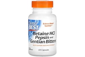 DOCTORSBEST Doctor's Best Betaine HCl Pepsin & Gentian Bitters - 120 gélules | Soutien Digestif | Formule de Qualité Supérieure