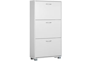 ‎CASARIA Casaria® Schuhschrank für 18 Paar Schuhe Schmal 115x60x25cm 3 Klappen Hoch Holz Geschlossen Kippsicherung Flur Diele Schuhkipper Schuhkommode Weiß
