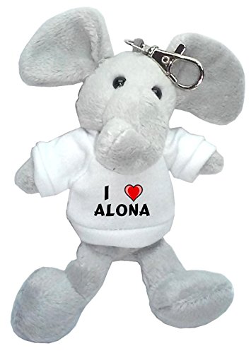 Elephant Plush Keychain with I Love Alona (first name/surname/nickname)